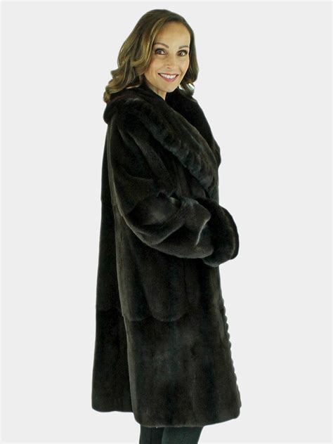 Brown Sheared Mink Fur Coat Reversible Large Estate Furs