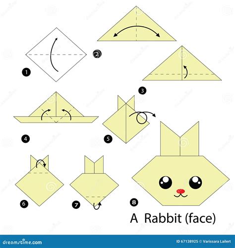 Step By Step Instructions How To Make Origami A Rabbit Stock Vector