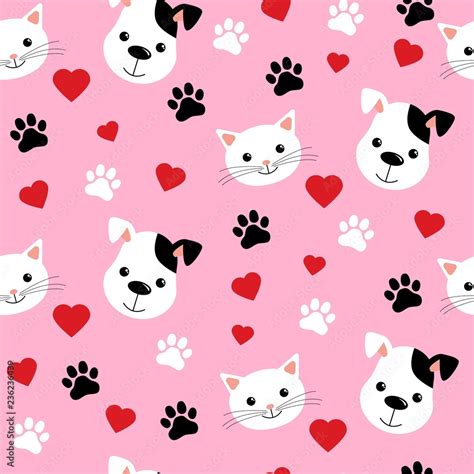 Cartoon cats and dogs seamless pattern showing cute cat and dog for ...