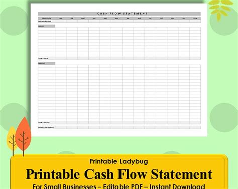 Printable Cash Flow Statement Small Business Cash Flow Template For Business Owner Cash