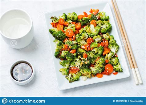 Asian Roasted Carrots And Broccoli Stock Image Image Of Rustic