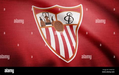 Close Up Of Waving Flag With Sevilla Fc Football Club Logo Seamless