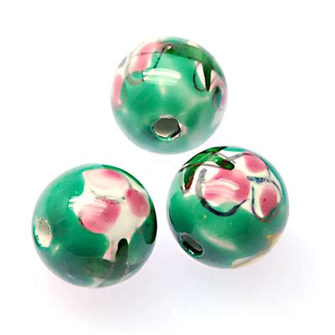 Handmade Round Ceramic Beads Porcelain Beads 14mm Green Ceramic Beads Sold Of 20 Pieces Beads