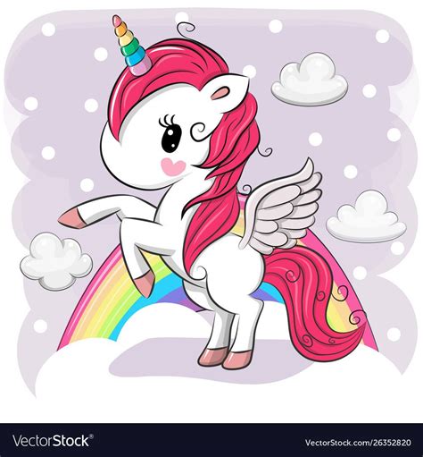 Cute cartoon unicorn on clouds vector image on Рисунок единорога