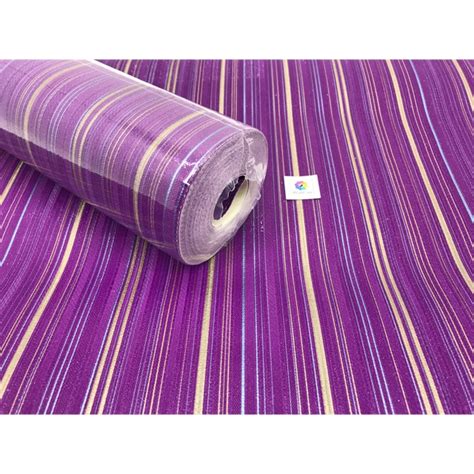 Jual Wallpaper Vinyl Premium Tebal Timbul Non Sticker Motif Garis Ungu