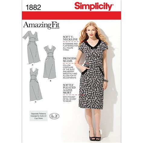 Simplicity Amazing Fit Pattern 1882 Misses Dress For Slim Average Or