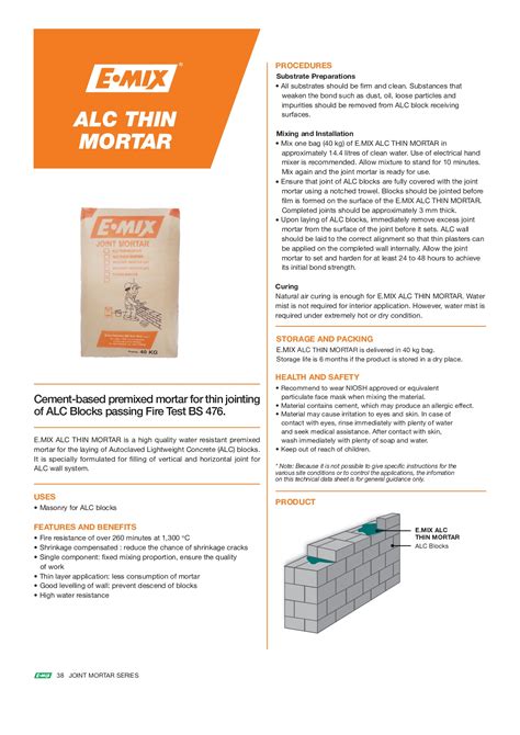 Emix Alc Thin Mortar Cement Based Premixed Mortar For Thin Jointing Of