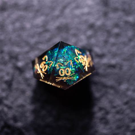 URWizards D&D Resin Dark Glitter Engraved Dice Set Meow Style | Urwizards