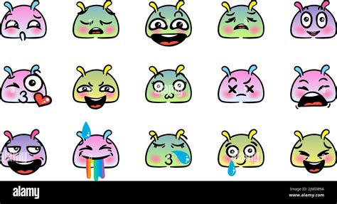 Various Cartoon Emoticons Set With Snails Or Slugs Doodle Faces Eyes