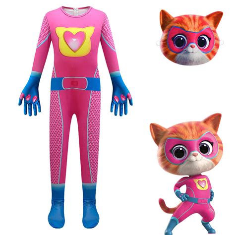 Pop Kids Superkitties Cat Cosplay Costume Jumpsuit Mask Fancy Dress