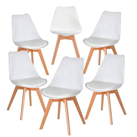 Set 6 Sillas Eames Tulip Asiento Acolchado Comedor Sala Blanco