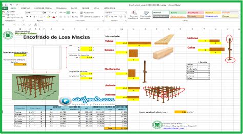 MATERIALES DE INGENIERÍA Y OBRAS Hoja Excel para Encofrado de losa Maciza