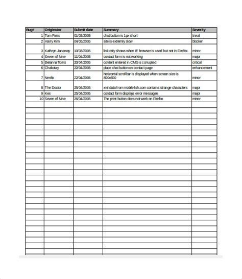 Sample Bug Report Template In Excel