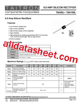 T6A60L Datasheet PDF TAITRON Components Incorporated