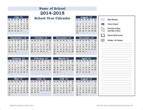 the school year calendar is shown in this printable version, and ...