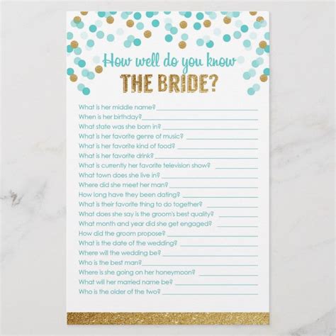 Bridal Shower Game How Well Do You Know The Bride Zazzle Bridal