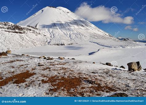 Mount Doom In The Snow Winter Landscape In Tongariro National Park