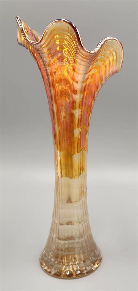 Vintage Imperial Marigold Carnival Swung Glass Vase Ripple Pattern Etsy