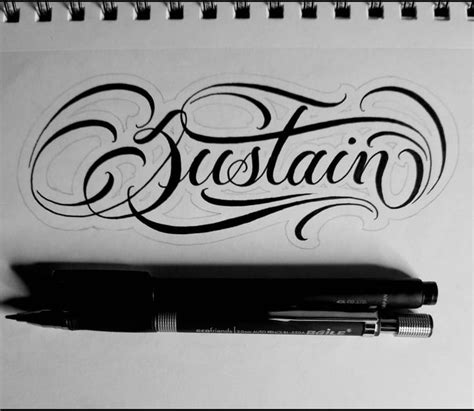 Sustain Custom Script Lettering Drawing