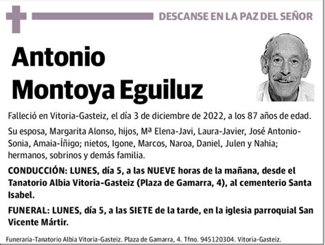 Antonio Montoya Eguiluz Esquela Necrol Gica El Correo