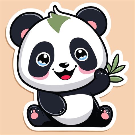 Schattige Panda Met Bamboe Hand Getekende Cartoon Sticker Pictogram