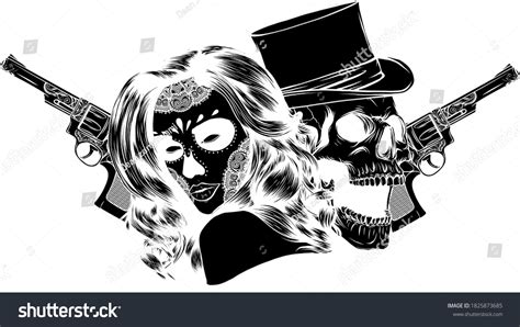 Black Silhouette Beautiful Gangsta Girl Skull Stock Vector Royalty