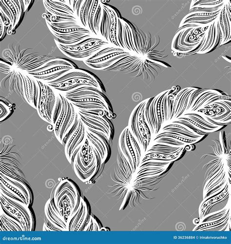 Seamless Pattern With Feathers Vector Stock Vector Illustration Of