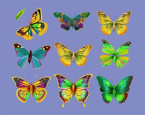 Una Serie De Coloridas Mariposas Con Diferentes Colores Vector Premium