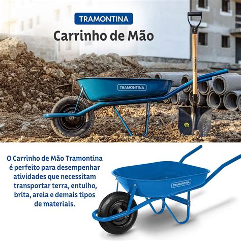 Carrinho de Mão Caçamba Metálica Azul 50 L Pneu Câmara Tramontina