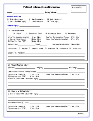 Fillable Online Patient Intake Questionnaire Barcode Z Name Todays