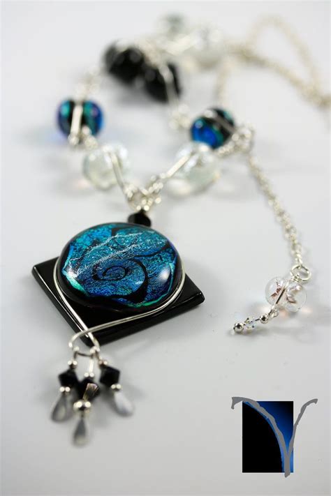 Art Necklace Blue And Black Art Necklaces Fused Glass Pendant Glass