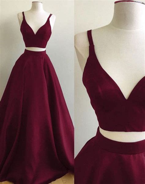 Burgundy Two Piece Prom Dresses Straps A Line Evening Gowns On Storenvy