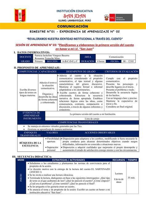 sesión de aprendizaje 3 E2 El cuento pdf