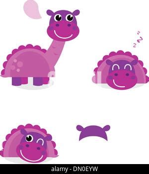 Set Of Purple Dinosaur Cartoon Character Illustration Stock Vector