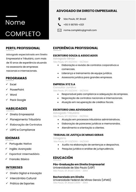 Curriculo De Advogado Modelo
