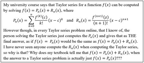 Why Is The Answer To Taylor Series Problems Just F X P N X When Textbooks Says That It Is F