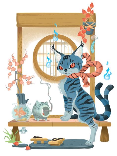 Japan Spirits Bakeneko Fantasy Creatures Art Cat Art Illustration