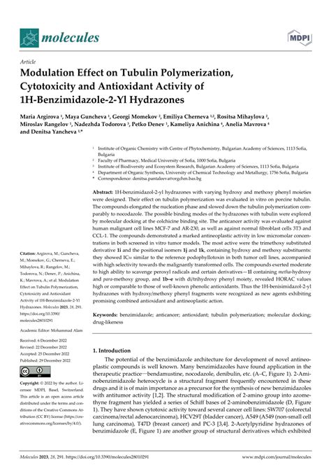 PDF Modulation Effect On Tubulin Polymerization Cytotoxicity And