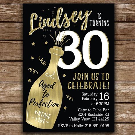 30th Party Invitation Gold And Black Champagne Aged To Etsy 30th Party 30th Birthday