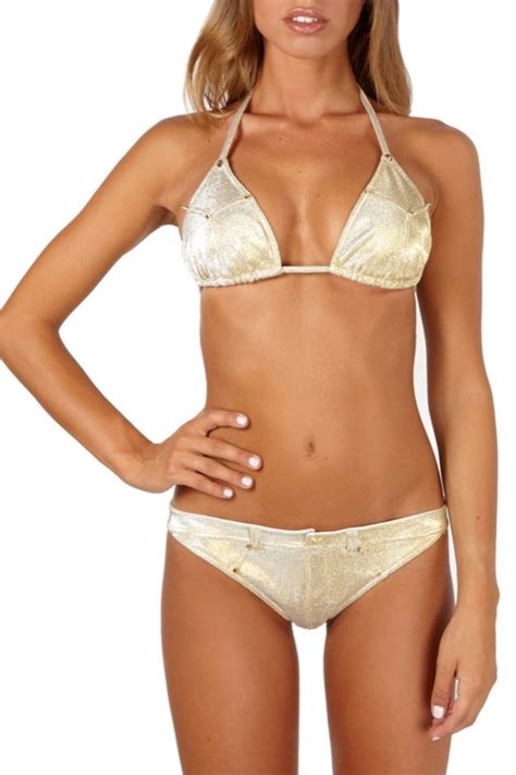 Pin Up Stars Designer Luxus Triangel Bikini In Gold