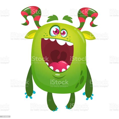 Cartoon Funny Monster Halloween Vector Illustration Of Excited Monster