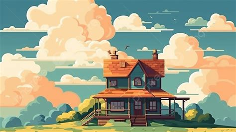 Background Latar Belakang Ilustrasi Kartun Langit Rumah Rumah Langit Rumah Indah Latar