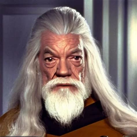 A Still Of Gandalf As Captain Kirk On Star Trek Stable Diffusion