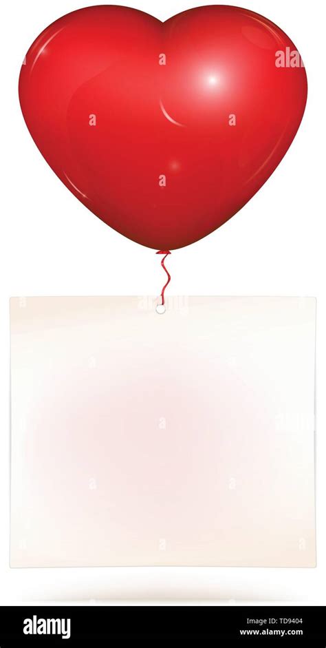 Blank Paper Note Hanging On Red Heart Helium Balloon Copy Space For