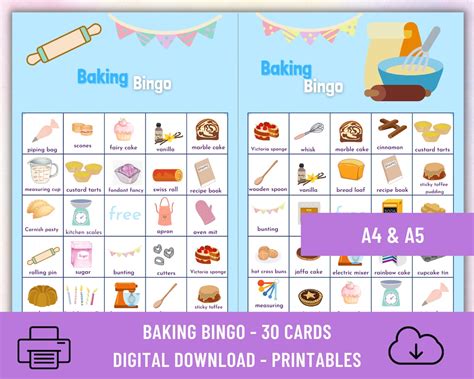 Baking Bingo Set Pdf Printable Game Pack For Kids Activity Set For