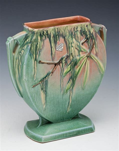 Sold Price Roseville Moss Pattern Double Handled Vase August 6 0115