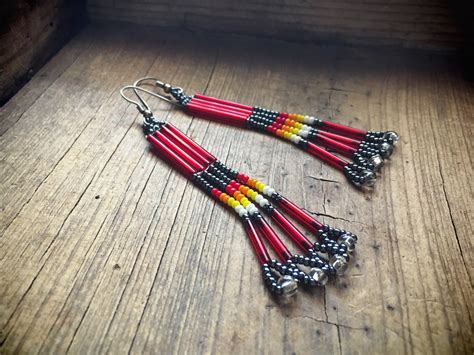 Vintage 3 Long Red Bead Earrings Native American Style Southwestern