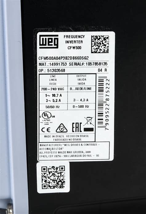 Weg Electric Ac High Performance Drive With Disconnect 230 Vac 1hp