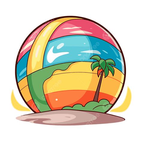 Clipart Bola Pantai Bola Pantai Dengan Kartun Ilustrasi Vektor Pohon Palem Bola Pantai Clipart