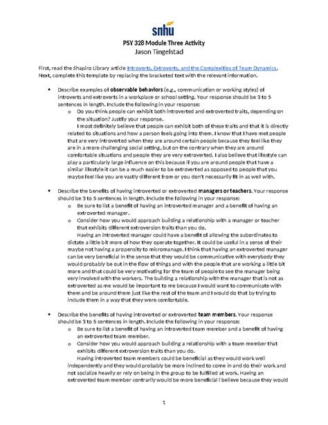 PSY 328 Module Three Activity PSY 328 Module Three Activity Jason